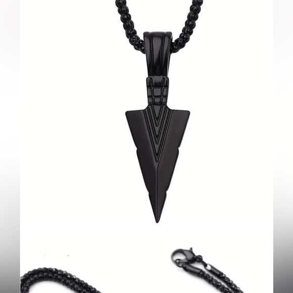 Men's Black Arrow Charm Necklace on Black chain NEW - Picture 4 of 5